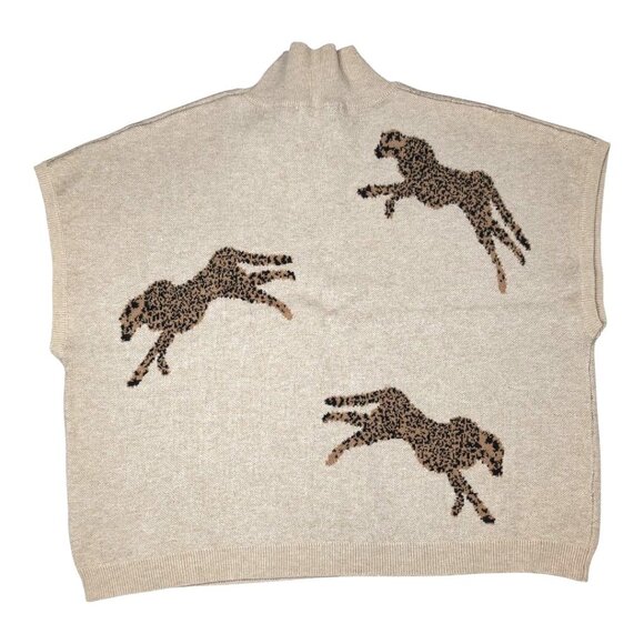 Entro Cheetah Short Sleeve Sweater Mock Neck Womens Medium Leopard Animal Knit - Picture 2 of 6